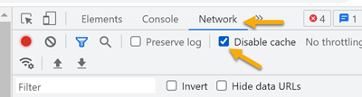 Disable cache in browser developer tools